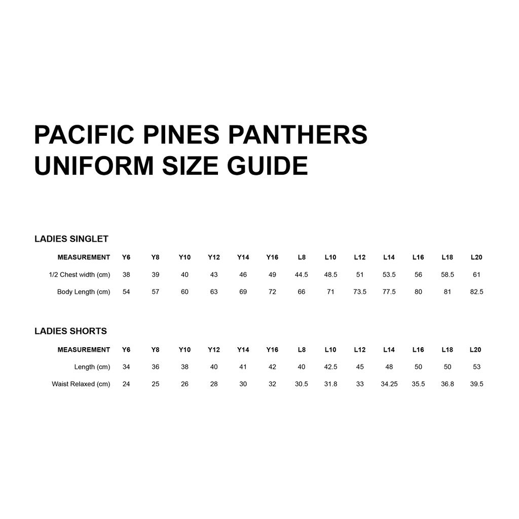 Pacific Pines Panthers - Player Uniform - U12 Girls Black